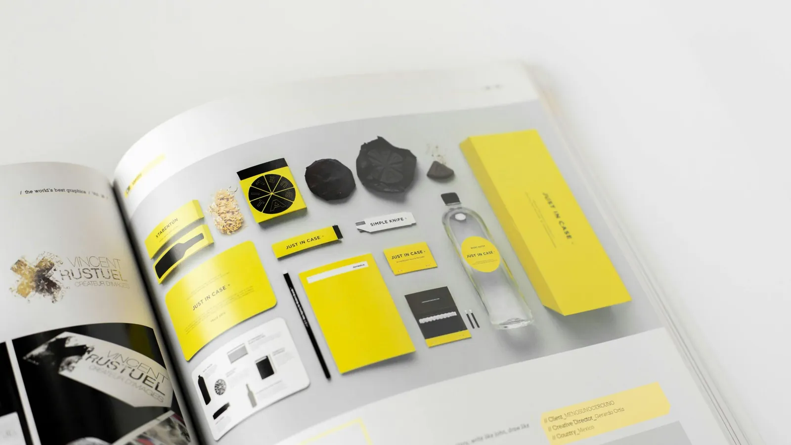 A design book open to a page of consistent branded print materials